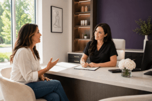Woman receiving NAD IV therapy infusion in wellness clinic